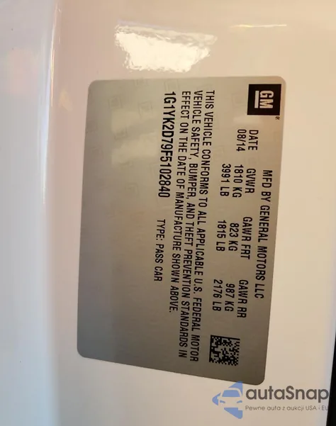 2015 Chevrolet Corvette Stingray Z51 2Lt из США, поврежденный, VIN 1G1YK2D79F5102840